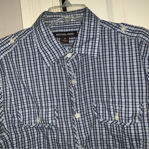 Michael Kors Blue Plaid Men’s Button Up Dress Shirt